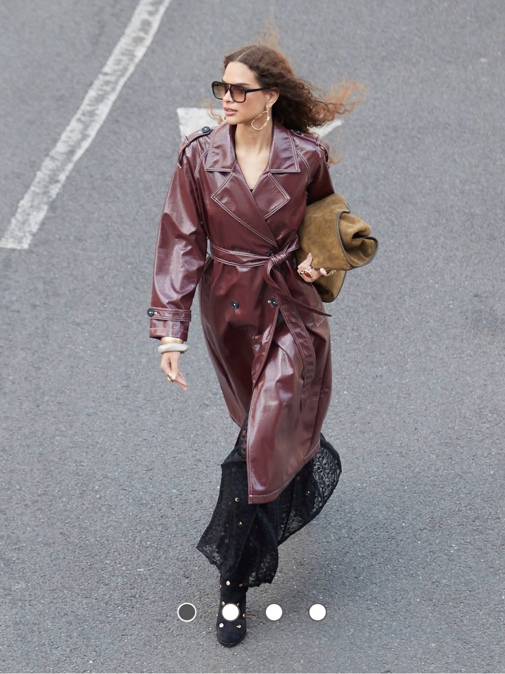 Women’s Faux Leather Trench Coat in Burgundy
